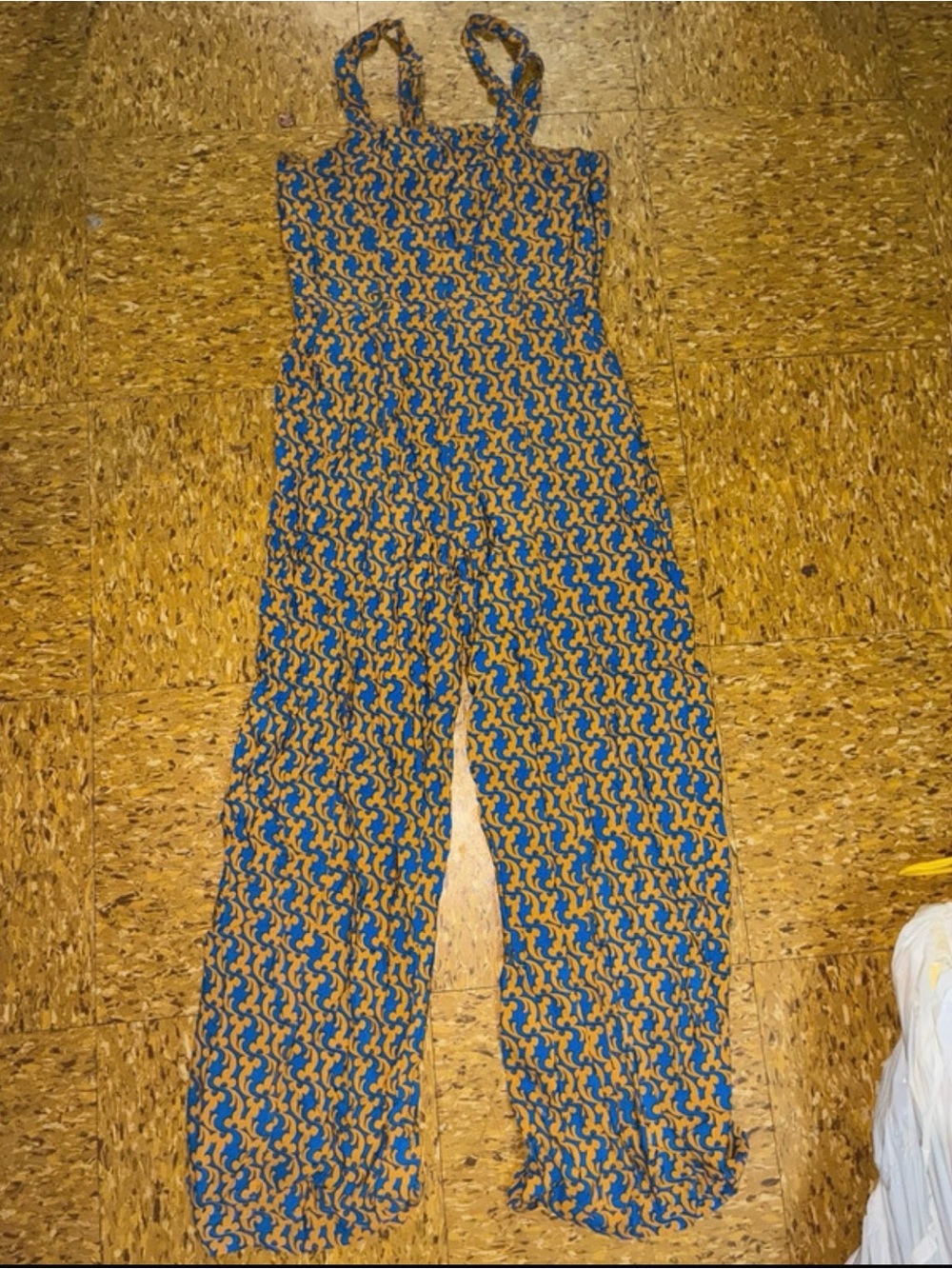 Women’s Blue & Tan Printed Wide-Leg Jumpsuit